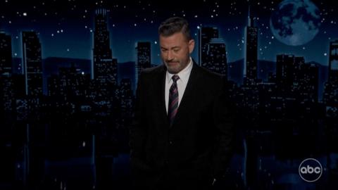 A screengrab of Kimmel as he looks towards the floor