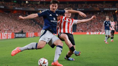Harry Maguire in action against Athletic Bilbao in the Europa League semi-final