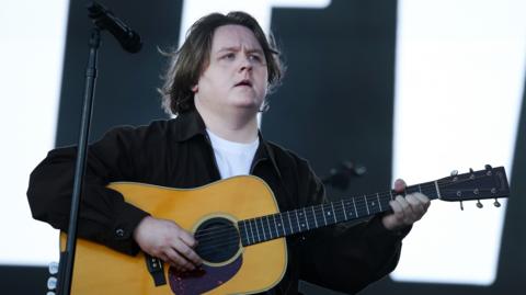 Lewis Capaldi performs on the Pyramid Stage during day three of the Glastonbury Festival