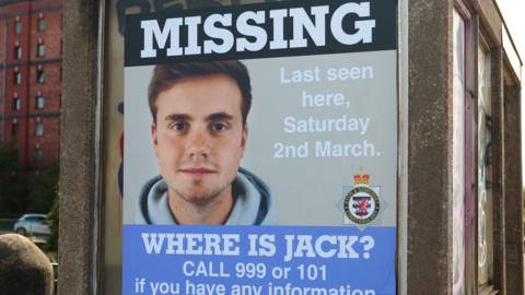 A sign in the area where Jack went missing which reads 'Missing. Last seen here, Saturday 2nd March. Where is Jack? Call 999 or 101 if you have any information'.