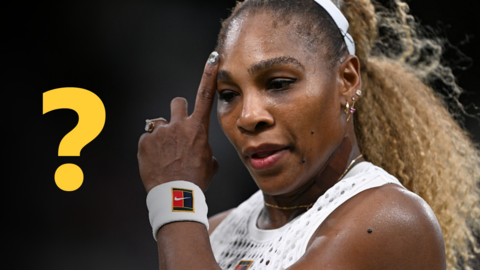 Picture of Serena Williams with a yellow question mark overlayed