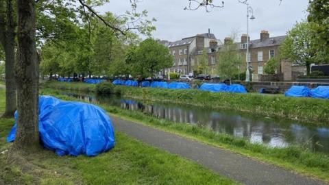 Tents along either side of the Grand Canal