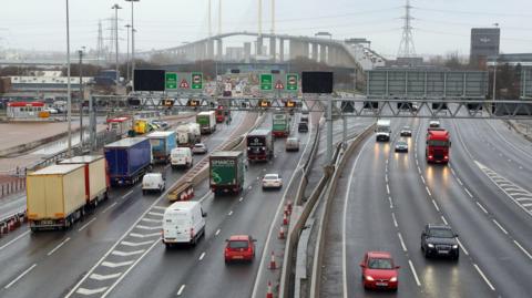 Cars, lorries and vehicles using the Dartford Crossing between Kent and Essex.