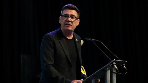 Andy Burnham giving his victory speech.
