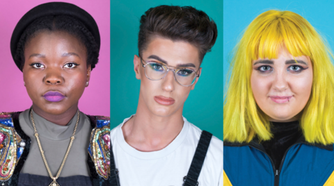 Three separate portrait-shape images put together as one landscape photo. The people on the left and in the middle have dark hair and the one on the right has yellow hair.