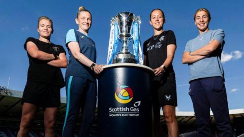 [L-R] Glasgow City's Jo Love, head coach Leanne Ross, Rangers manager Jo Potter and Nicola Docherty