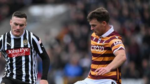 Bradford City defender Matty Platt and Notts striker Macaulay Langstaff