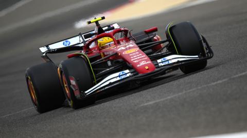 Lewis Hamilton drives the Ferrari in pre-season testing in Bahrain