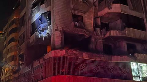 Damage to building in central Beirut following an apparent Israeli air strike