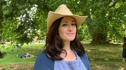 Rachel Constantine in front of the  London plane tree