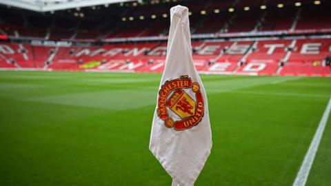 A corner flag at Manchester United's Old Trafford stadium