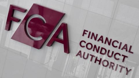 The Financial Conduct Authority's (FCA) logo is seen at their head offices in London, Britain March 10, 2022. The letters FCA are written in dark red against a white wall.