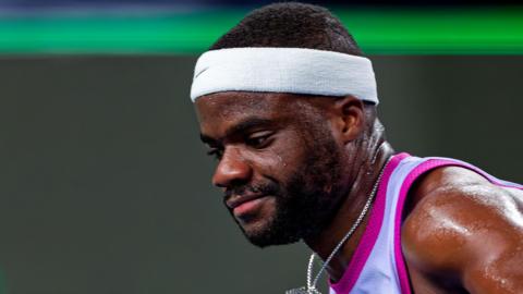 Frances Tiafoe reacts during Shanghai Masters