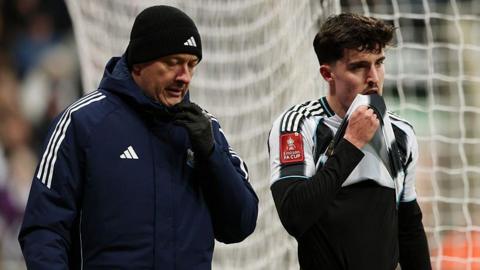 Tino Livramento hobbles off during Newcastle United's FA Cup tie against Bournemouth at St James' Park on 10 January, 2026