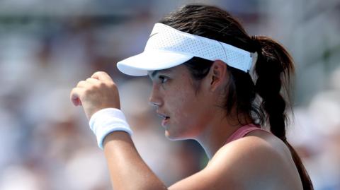 Emma Raducanu reacts during her Cincinnati Open defeat by Aryna Sabalenka