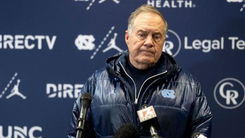 Bill Belichick appears at a post-game press conference 