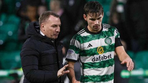 Celtic manager Brendan Rodgers with midfielder Matt O'Riley