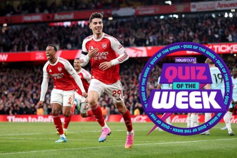Arsenal players and Quiz of the Week logo.