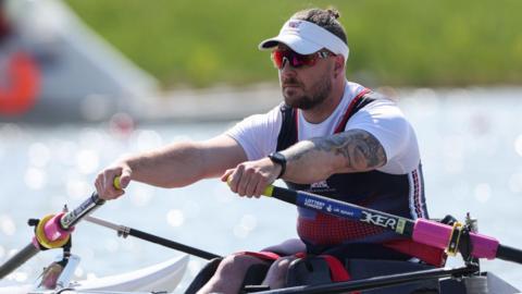 Benjamin Pritchard rowing for Great Britain at the 2024 European Championships in Szeged, Hungary