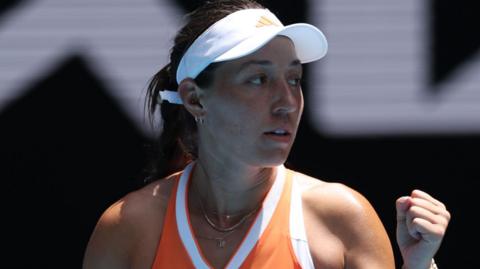 Jessica Pegula celebrates winning her second round match at the Australian Open