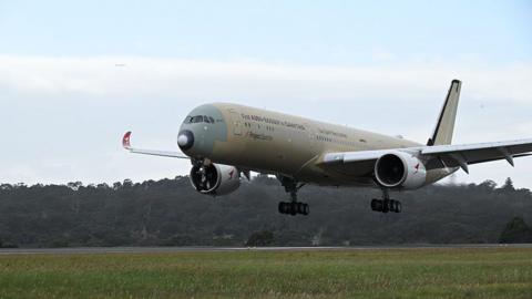 An Airbus A350-100ULR about to land at Melbourne Airport on 24 July.