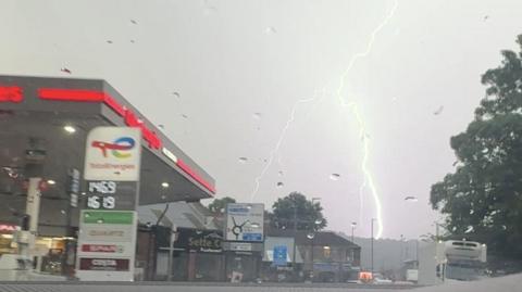 Screengrab taken from video of lightning over Hillsborough in Sheffield on Friday.