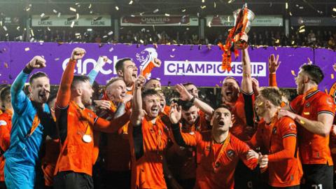 Dundee United celebrate their title victory