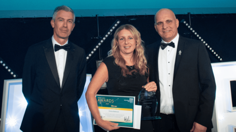 Emma Robinson winning the Patient Choice award at the University Hospitals of Leicester NHS Trust (UHL) Recognition Awards 2024 at the Athena in Leicester