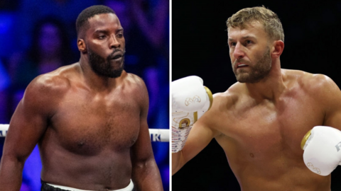 Split image of Lawrence Okolie in the ring and Lewis Edmondson
