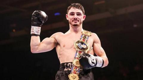 Louie O'Doherty with a Lonsdale belt over his left shoulder