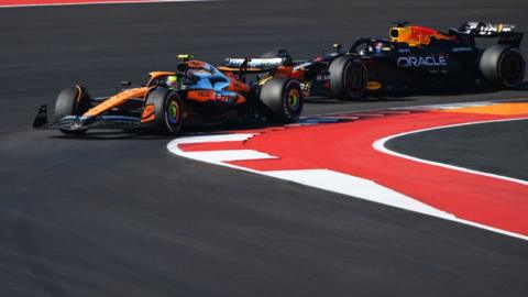 McLaren's Lando Norris in front of Red Bull's Max Verstappen