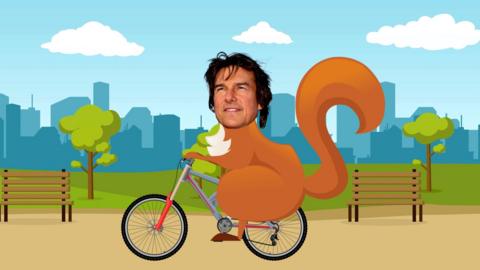 Tom Cruise as a squirrel on a bike. 