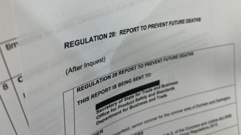 A close up of the Prevention of Future Deaths report. Paper with text on reads: "Regulation 28: REPORT TO PREVENT FUTURE DEATHS"