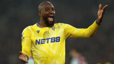 Jean-Phillipe Mateta celebrates scoring for Crystal Palace against West Ham at the London Stadium