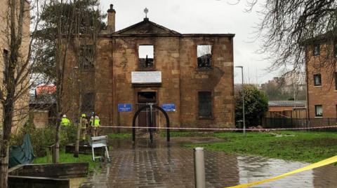 A general view of Pollokshaws Parish Church following a fire.