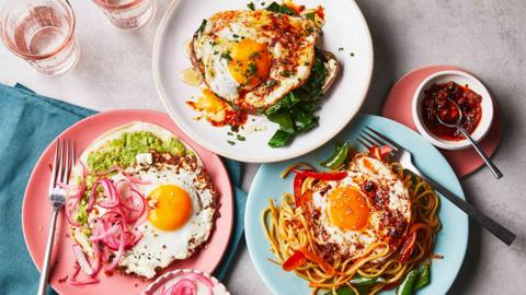 Fried eggs three ways
