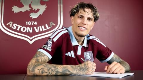 Alejandro Garnacho of Aston Villa poses for a picture at Bodymoor Heath training ground