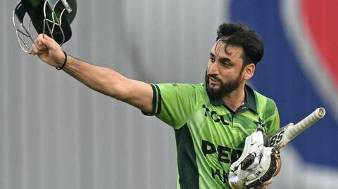 Pakistan batter Salman Agha throws his helmet in anger after being run out for 64 in the second ODI against Bangladesh in Dhaka