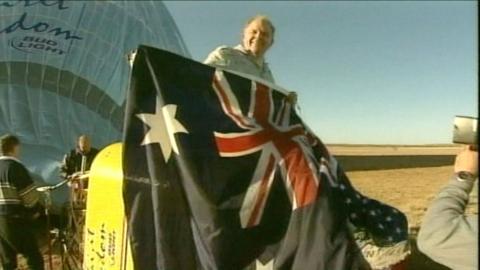 Steve Fossett pictured after completing round-world balloon journey