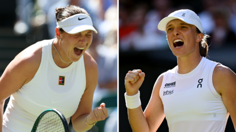 Amanda Anisimova and Iga Swiatek celebrate during their Wimbledon semi-final wins