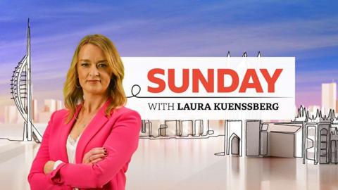 Laura Kuenssberg wearing a pink jacket in front of BBC graphic 