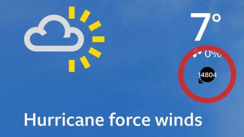 Image from 91ȱ Weather App showing false wind speeds ringed