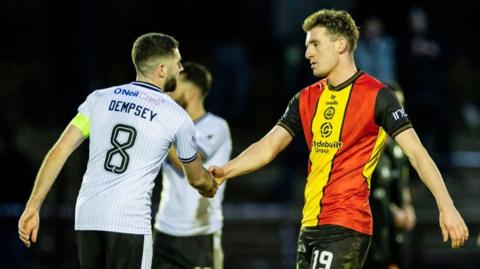 Ayr United's Ben Dempsey and Partick Thistle's Luke McBeth