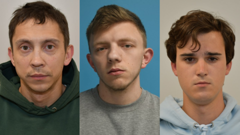 The three men charged (from left to right): Petro Pochynok, Roman Lavrynovych and Stanislav Carpiuc