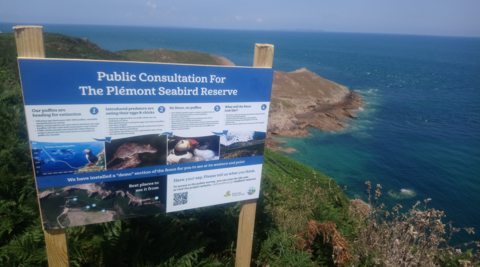 Seabird reserve sign at Plemont