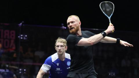 Joel Makin (right) in action against Dimitri Steinmann