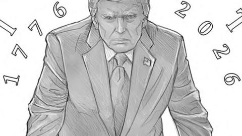 A Semiquincentennial commemorative gold coin design featuring US President Donald Trump