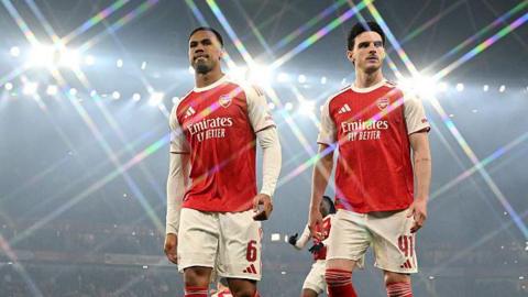 Arsenal players Gabriel and Declan Rice