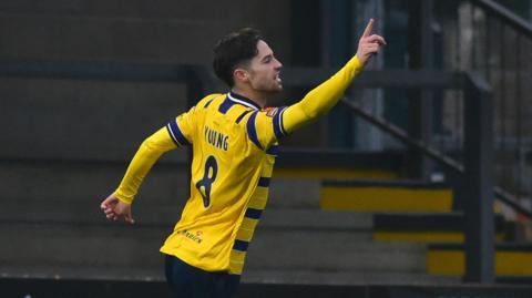 Jordan Young celebrates scoring for Torquay United