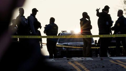 The crime scene after a shooting of National Guard members